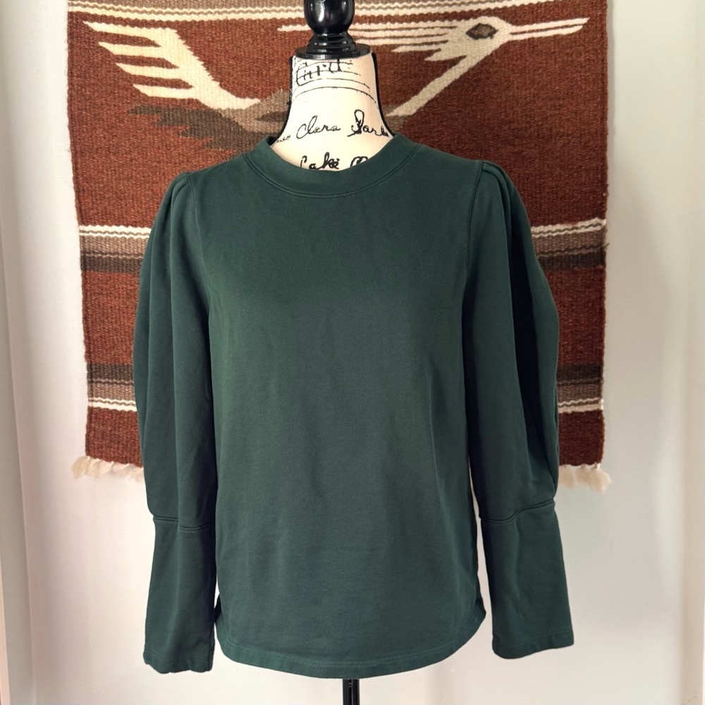 Rebecca Taylor Mock Neck Puff sleeve Sweater in Emerald